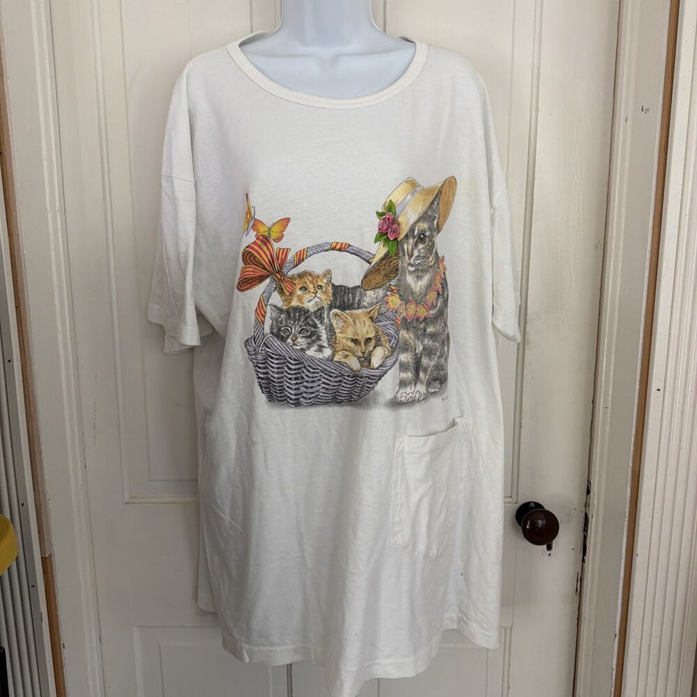 Vintage 90s Prints of Tails Doubled Sided Kittens Cat Pocket Tee Shirt One Size